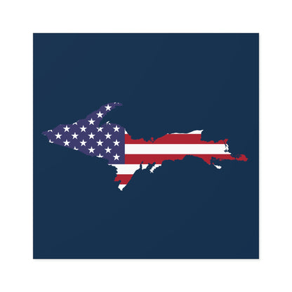 Michigan Upper Peninsula Square Sticker (Navyw/ UP USA Flag Outline) | Indoor/Outdoor