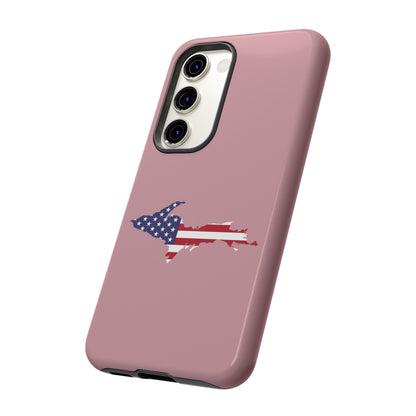 Michigan Upper Peninsula Tough Phone Case (Cherry Blossom Pink w/ UP USA Flag Outline) | Samsung & Pixel Android