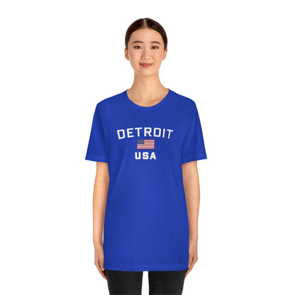 'Detroit USA' T-Shirt (w/ USA Flag Outline) | Unisex Standard Fit