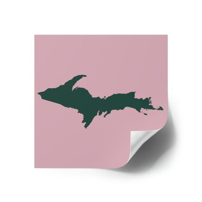 Michigan Upper Peninsula Square Sticker (Pink w/ Green UP Outline) | Indoor/Outdoor