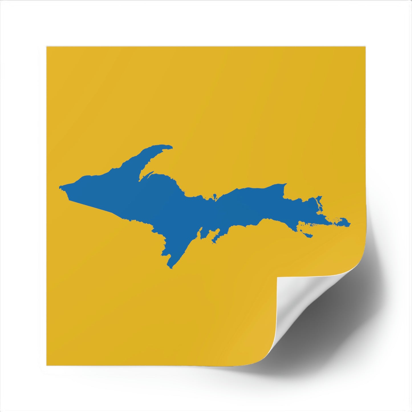 Michigan Upper Peninsula Square Sticker (Gold w/ Azure UP Outline) | Indoor/Outdoor