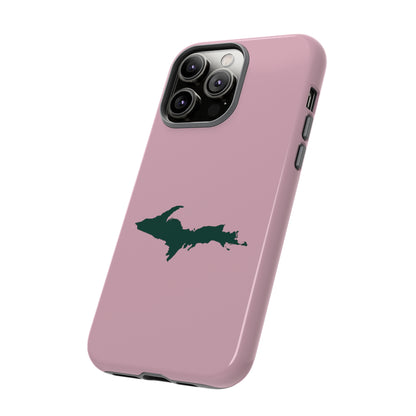 Michigan Upper Peninsula Tough Phone Case (Pink w/ Green UP Outline) | Apple iPhone