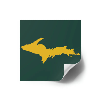 Michigan Upper Peninsula Square Sticker (Green w/ Gold UP Outline) | Indoor/Outdoor