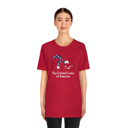 'The United Lakes of America' T-Shirt (w/ Great Lakes USA Flag Outline) | Unisex Standard Fit