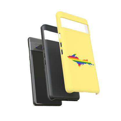 Michigan Upper Peninsula Tough Phone Case (Yellow Cherry Color w/ UP Pride Flag Outline) | Samsung & Pixel Android