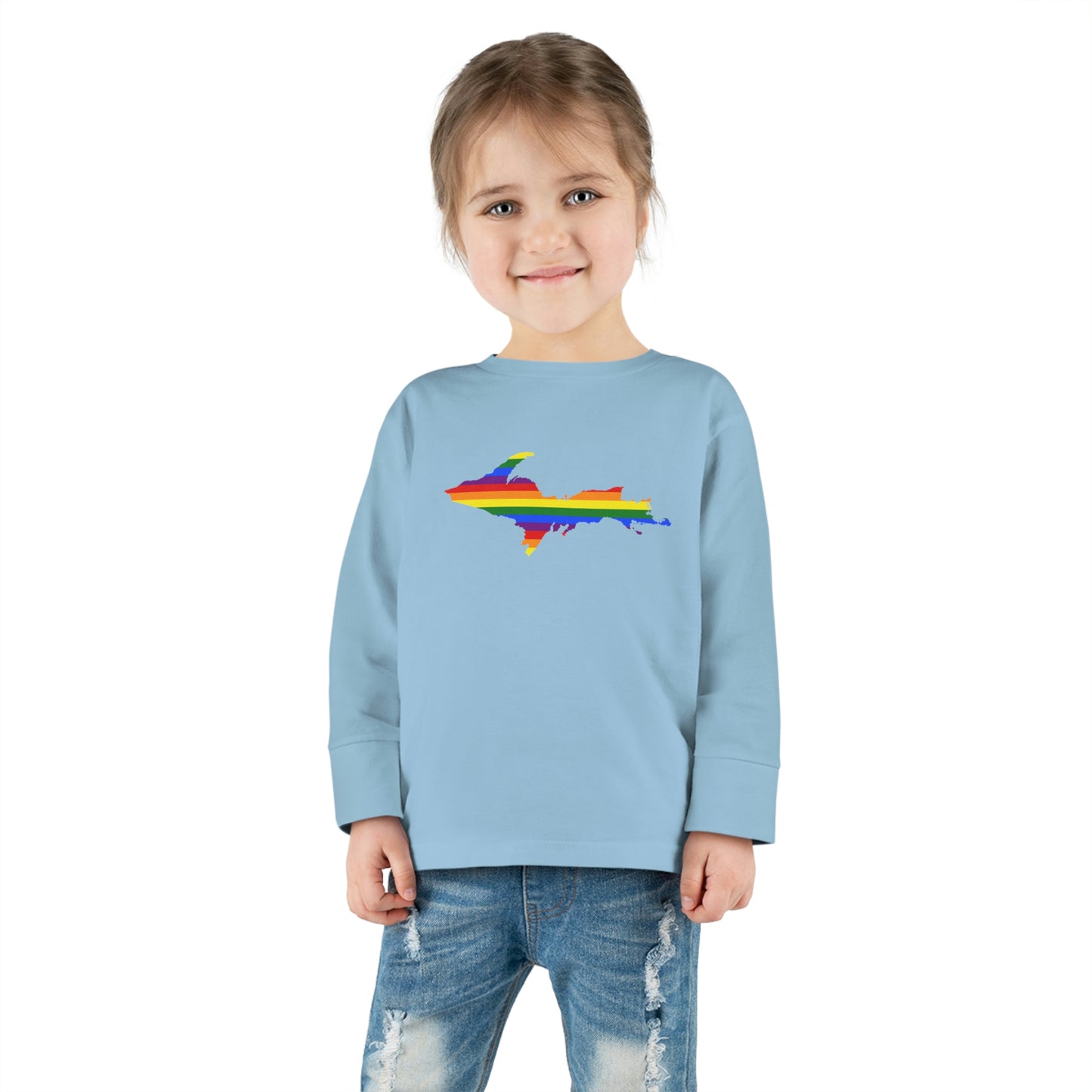 Michigan Upper Peninsula T-Shirt (w/ UP Pride Flag Outline) | Toddler Long Sleeve