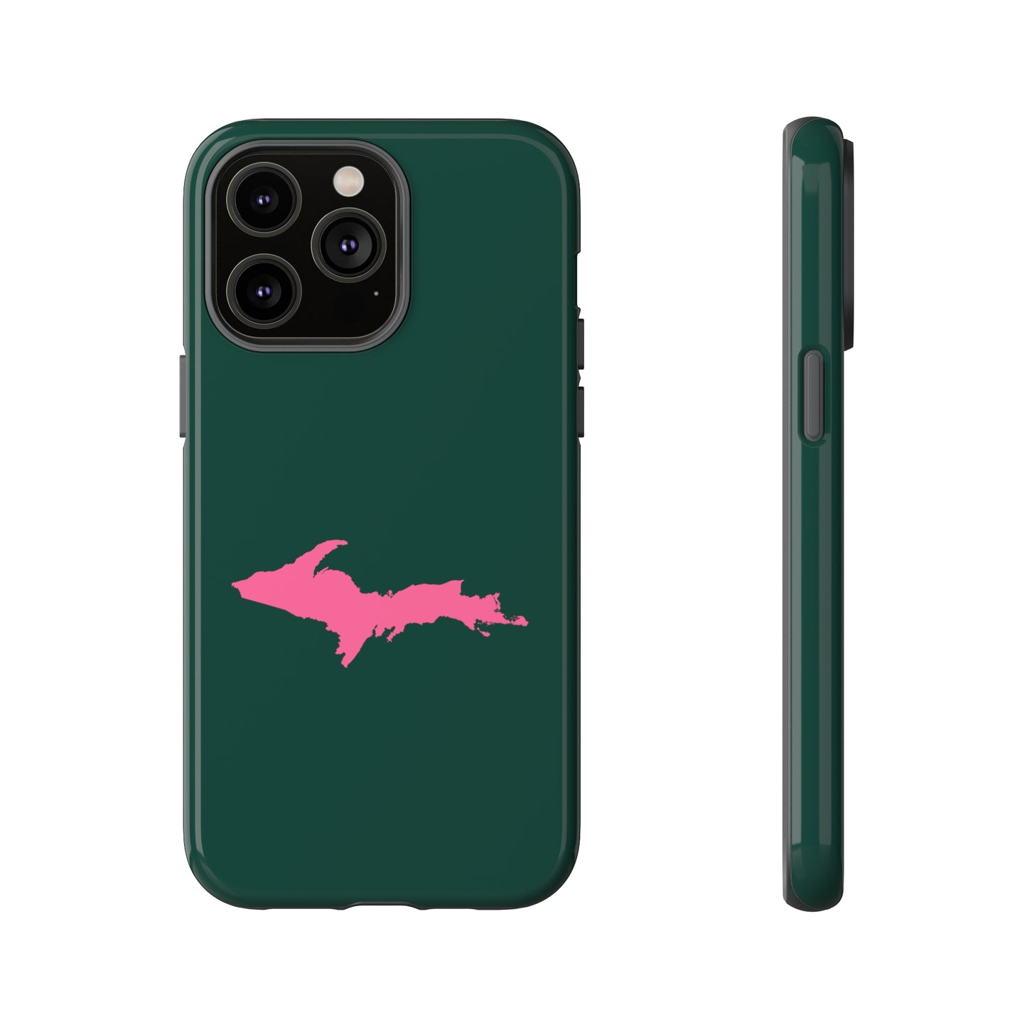 Michigan Upper Peninsula Tough Phone Case (Green w/ Pink UP Outline) | Apple iPhone