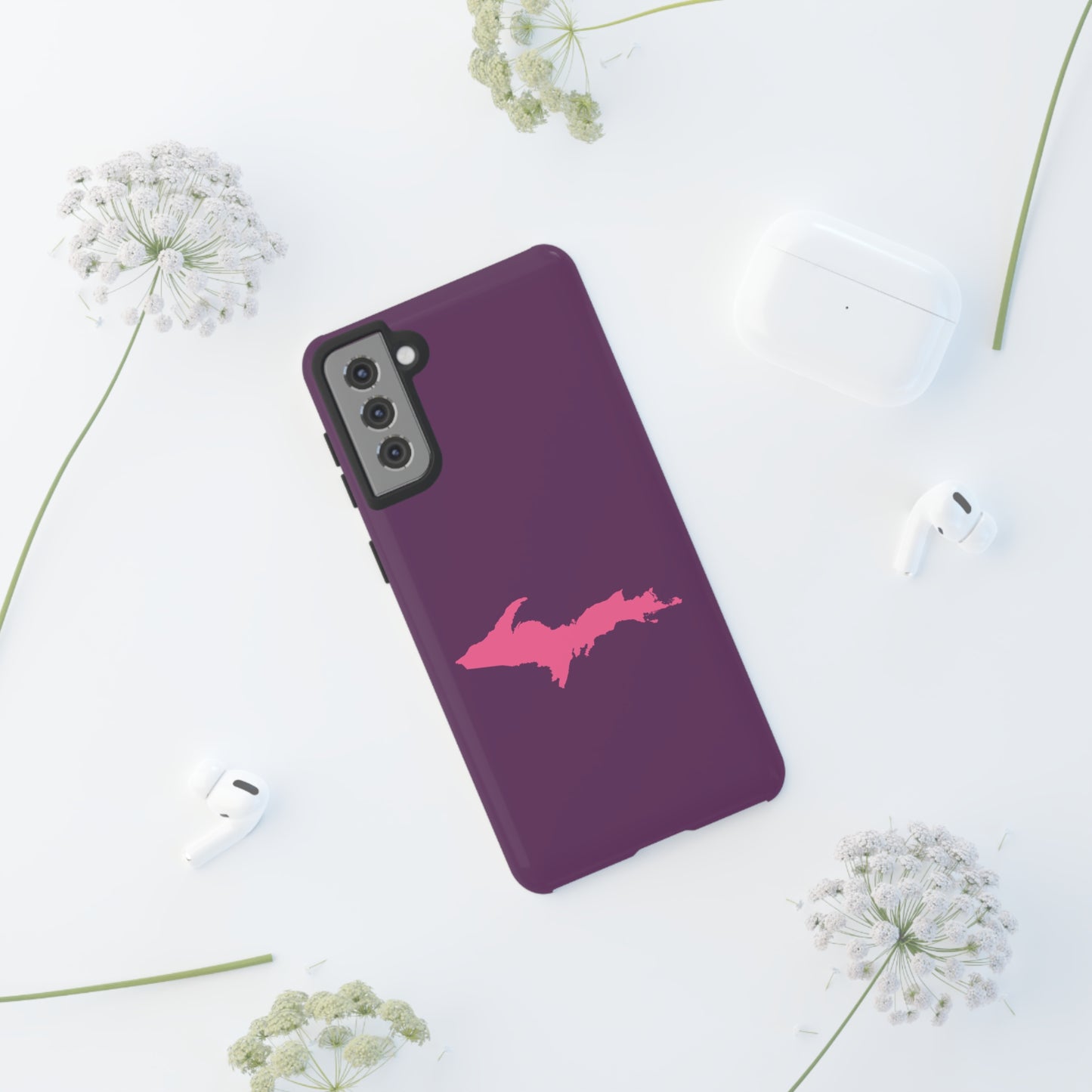 Michigan Upper Peninsula Tough Phone Case (Plum w/ Pink UP Outline) | Samsung & Pixel Android