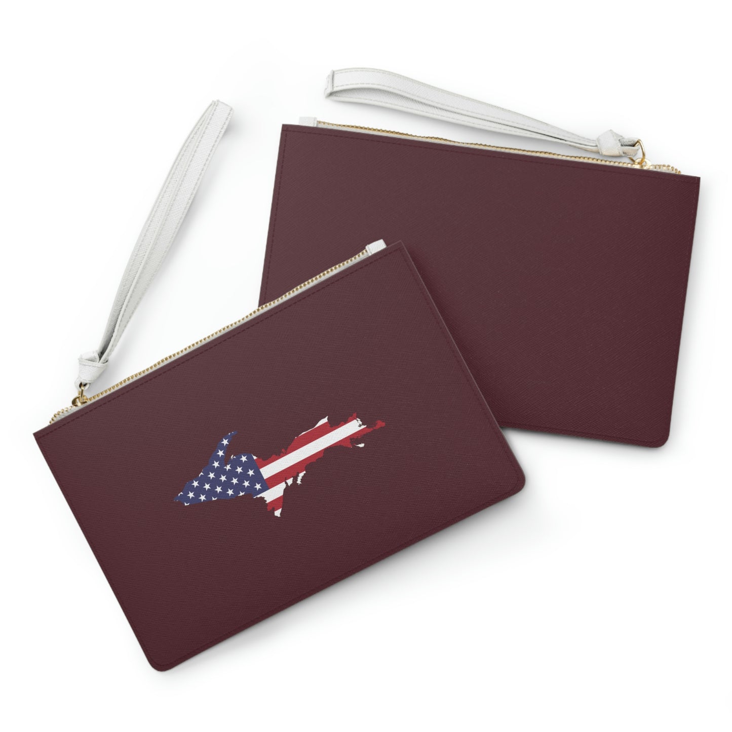 Michigan Upper Peninsula Clutch Bag (Old Mission Burgundy w/UP USA Flag Outline)