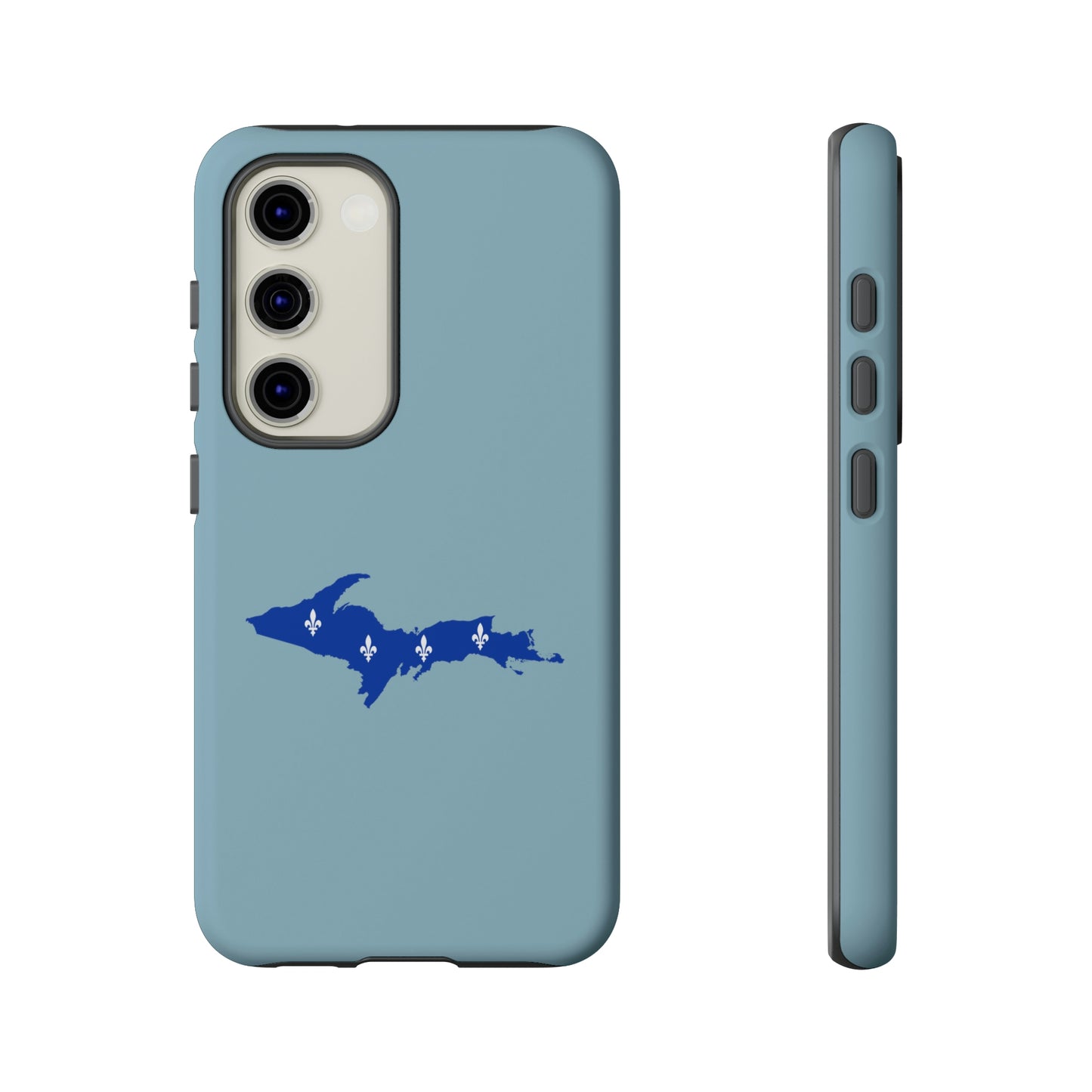 Michigan Upper Peninsula Tough Phone Case (Opal Blue w/ UP Quebec Flag Outline) | Samsung & Pixel Android