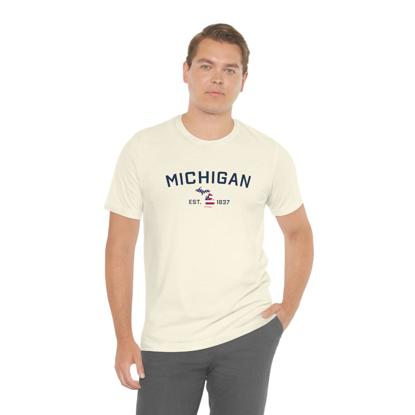 'Michigan EST 1837'' T-Shirt (w/ MI USA Flag Outline) | Unisex Standard Fit