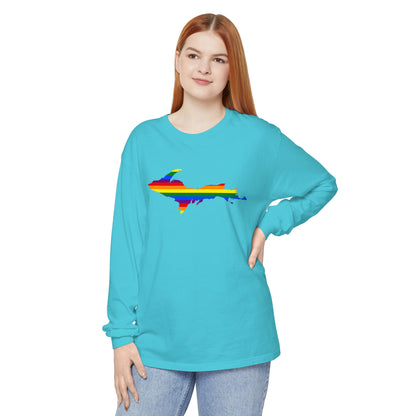 Michigan Upper Peninsula Garment-Dyed T-Shirt (w/ UP Pride Flag Outline) | Unisex Long Sleeve