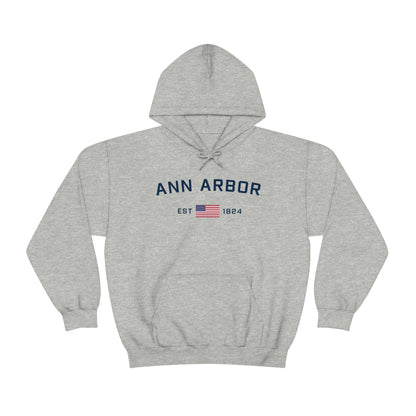 'Ann Arbor EST 1823' Hoodie (w/USA Flag Outline) | Unisex Standard