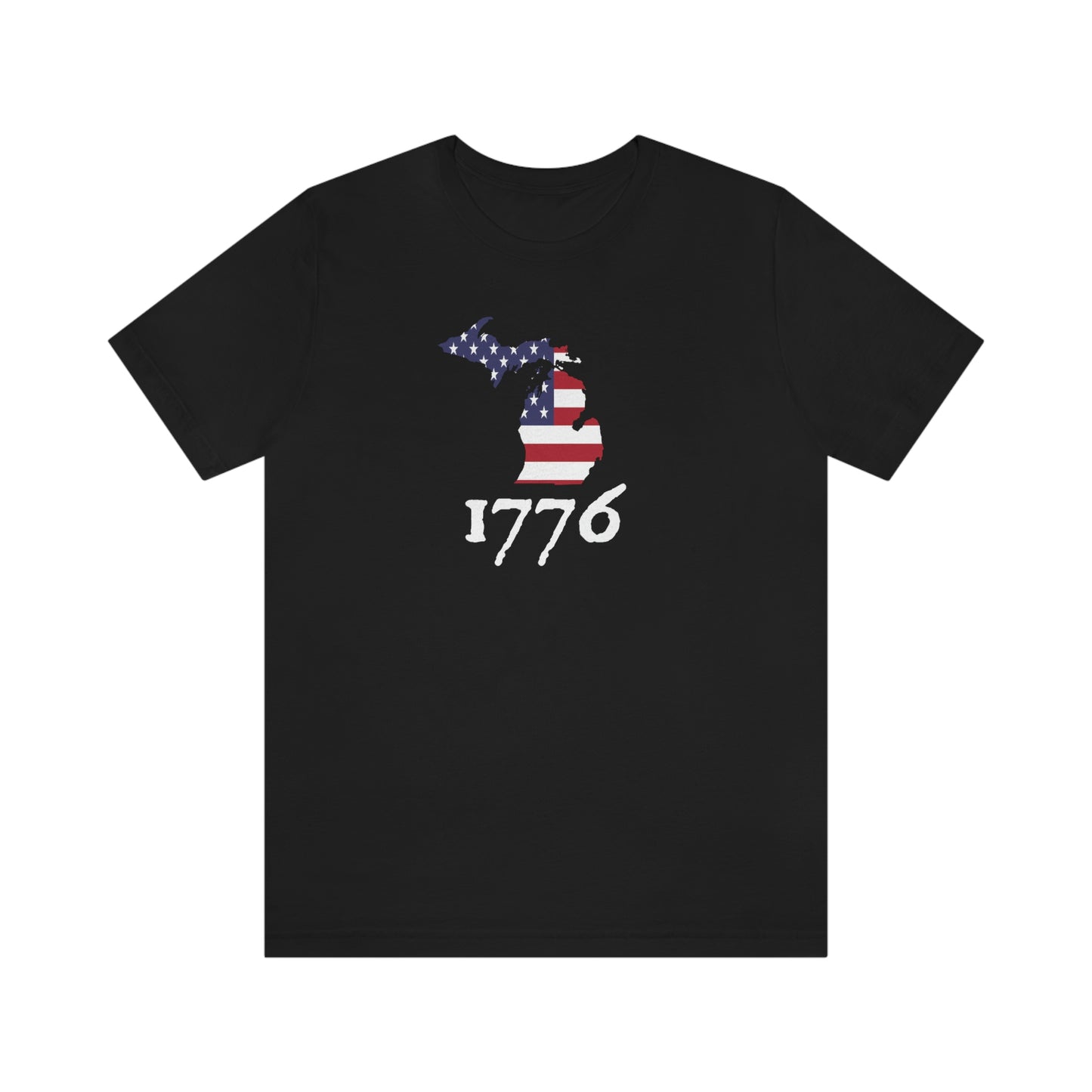 Michigan '1776' T-Shirt (Patriot Font w/ MI USA Flag Outline) | Unisex Standard Fit