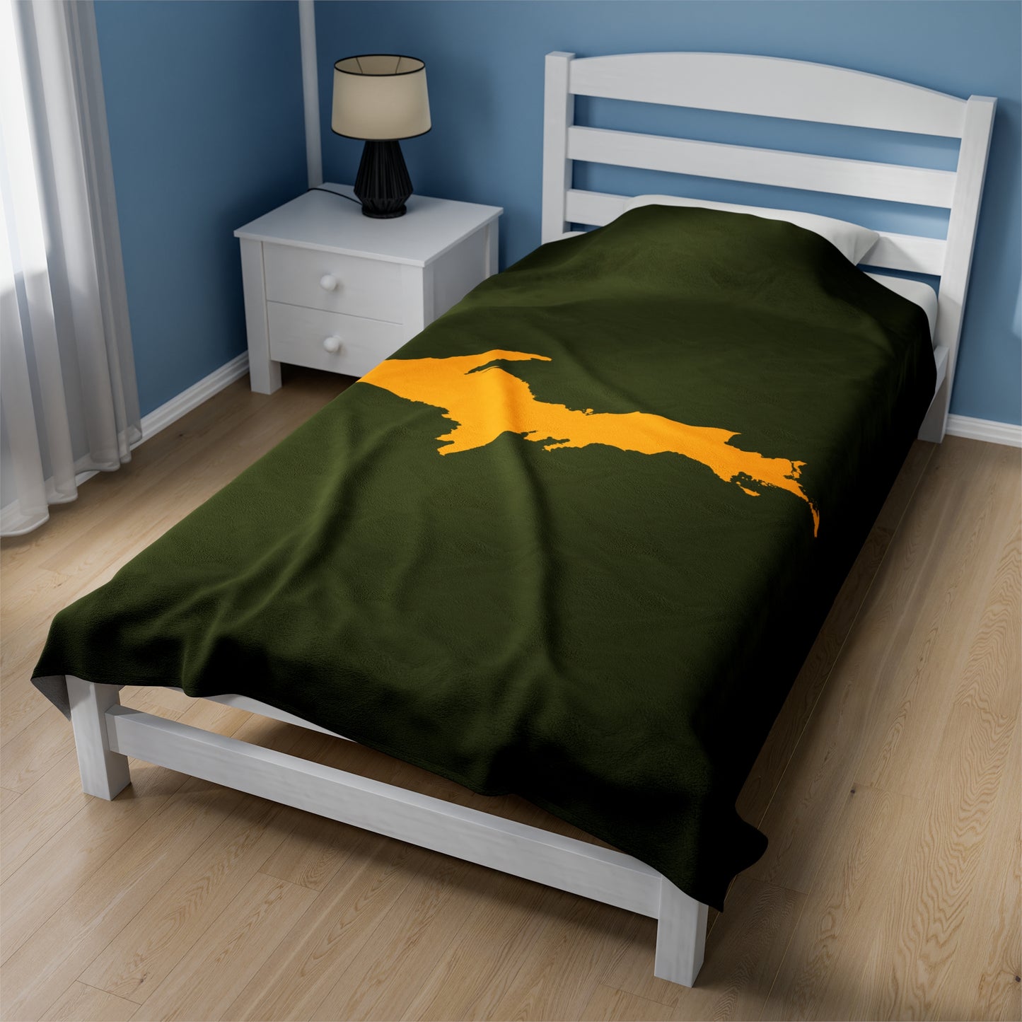 Michigan Upper Peninsula Plush Blanket (w/ Gold UP Outline) | Army Green