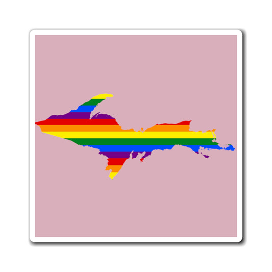 Michigan Upper Peninsula Square Magnet (Pink w/ UP Pride Flag Outline)