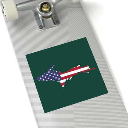 Michigan Upper Peninsula Square Sticker (Green w/ UP USA Flag Outline) | Indoor/Outdoor