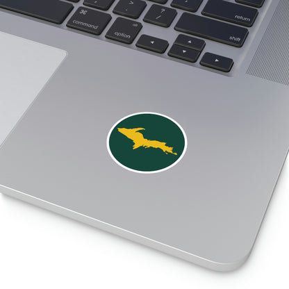 Michigan Upper Peninsula Round Stickers (Green w/ Gold UP Outline) | Indoor\Outdoor