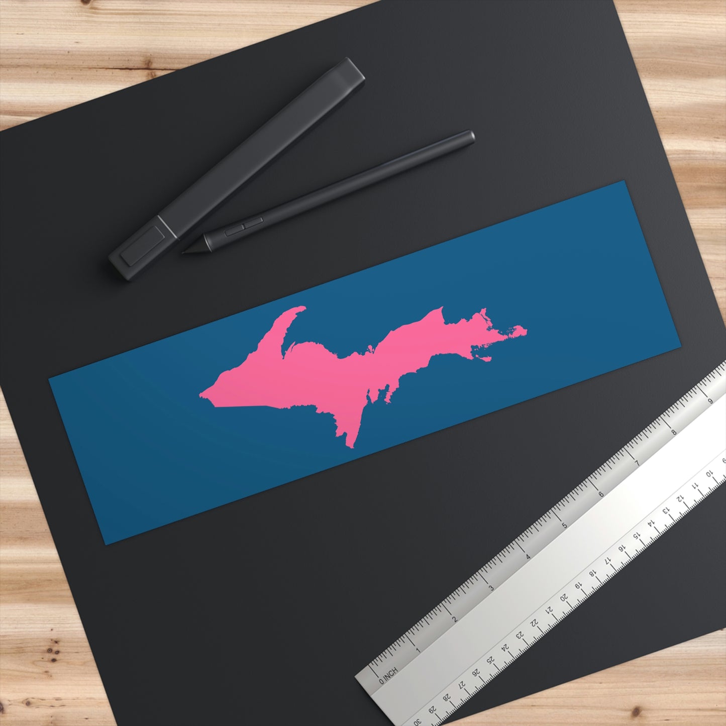 Michigan Upper Peninsula Bumper Sticker (w/ Pink UP Outline) | Blueberry Background