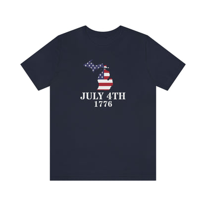 Michigan 'July 4th 1776' T-Shirt (Army Font w/ MI USA Outline) | Unisex Standard Fit