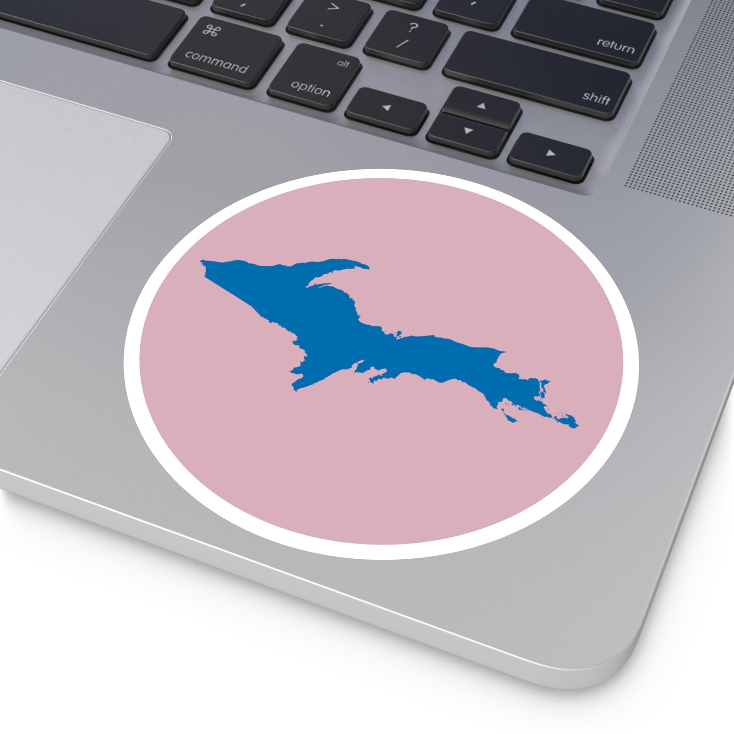 Michigan Upper Peninsula Round Stickers (Pink w/ Azure UP Outline) | Indoor\Outdoor