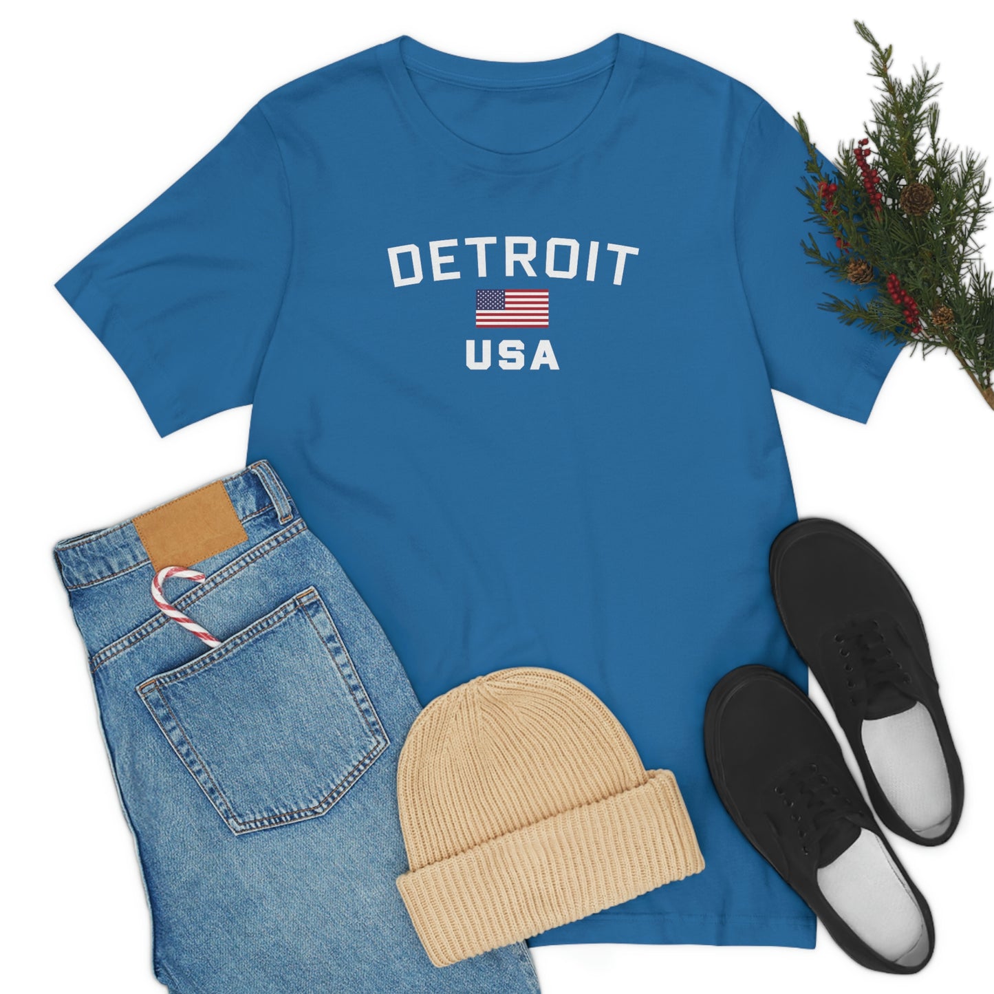 'Detroit USA' T-Shirt (w/ USA Flag Outline) | Unisex Standard Fit