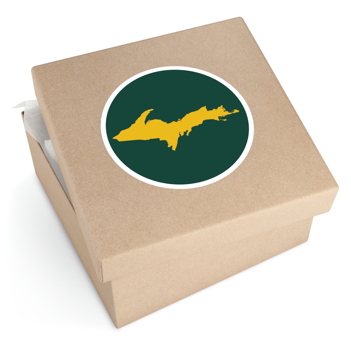 Michigan Upper Peninsula Round Stickers (Green w/ Gold UP Outline) | Indoor\Outdoor