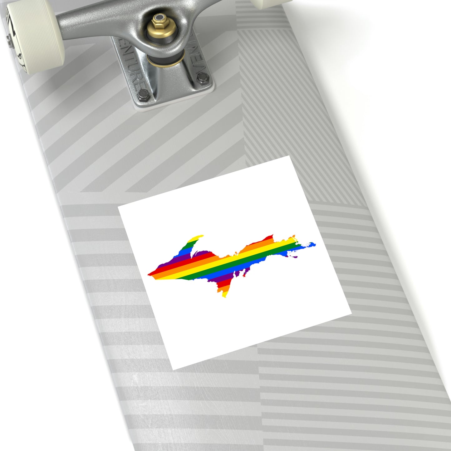 Michigan Upper Peninsula Square Sticker (w/ UP Pride Flag Outline) | Indoor/Outdoor