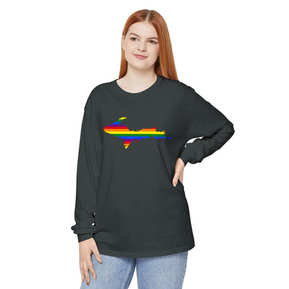 Michigan Upper Peninsula Garment-Dyed T-Shirt (w/ UP Pride Flag Outline) | Unisex Long Sleeve