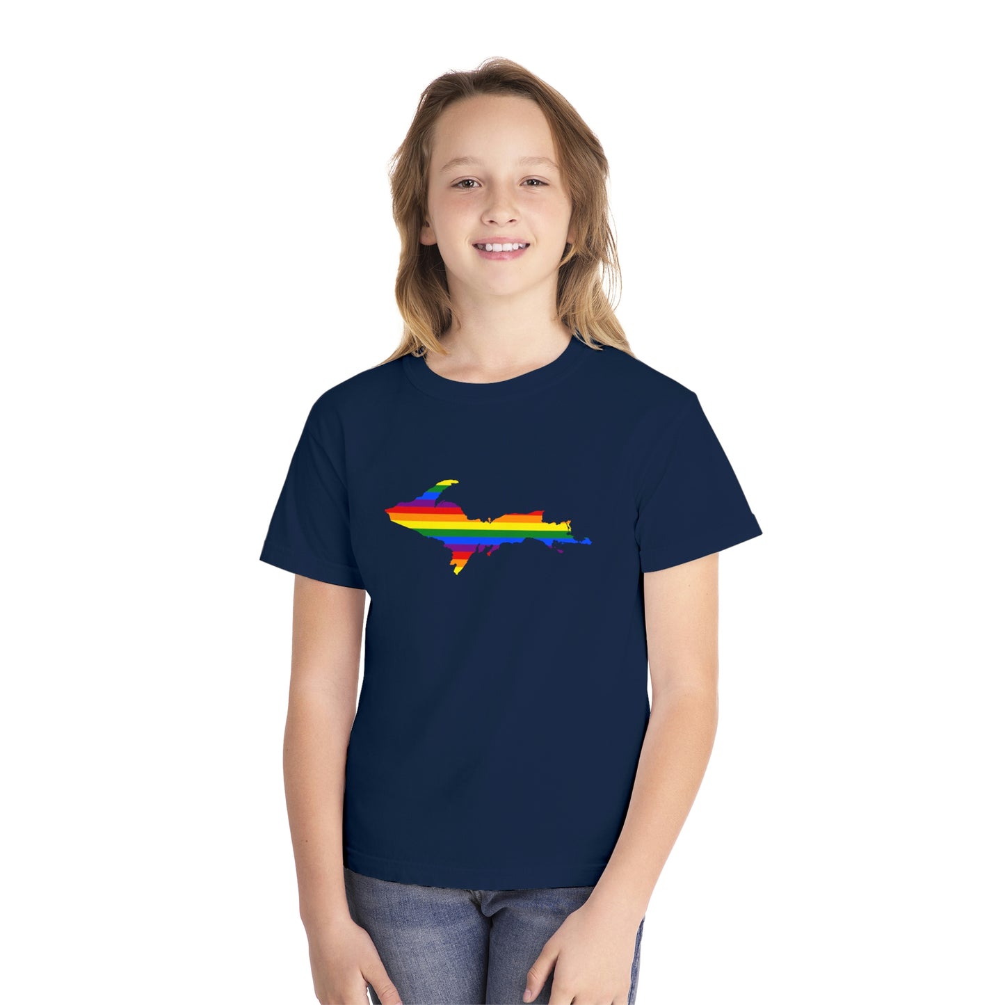 Michigan Upper Peninsula T-Shirt (w/ UP Pride Flag Outline) | Youth Garment-Dyed