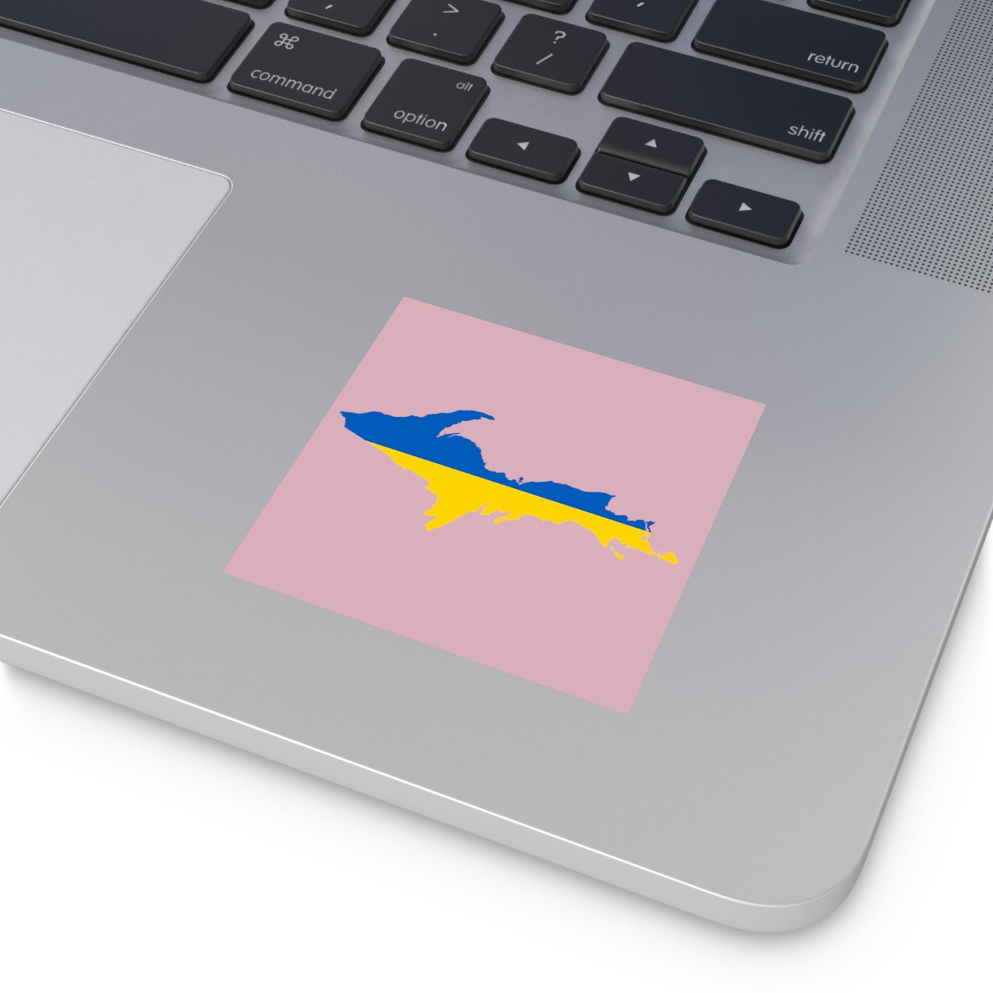 Michigan Upper Peninsula Square Sticker (Pink w/ UP Ukraine Flag Outline) | Indoor/Outdoor