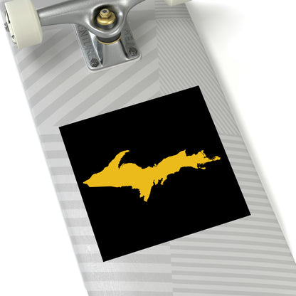 Michigan Upper Peninsula Square Sticker (Black w/ Gold UP Outline) | Indoor/Outdoor