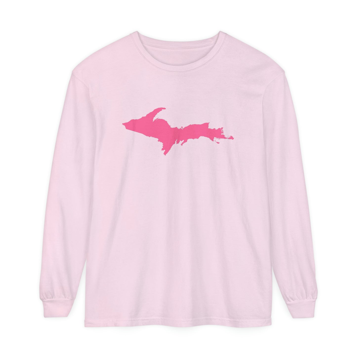 Michigan Upper Peninsula Garment-Dyed T-Shirt (w/ Pink UP Outline) | Unisex Long Sleeve