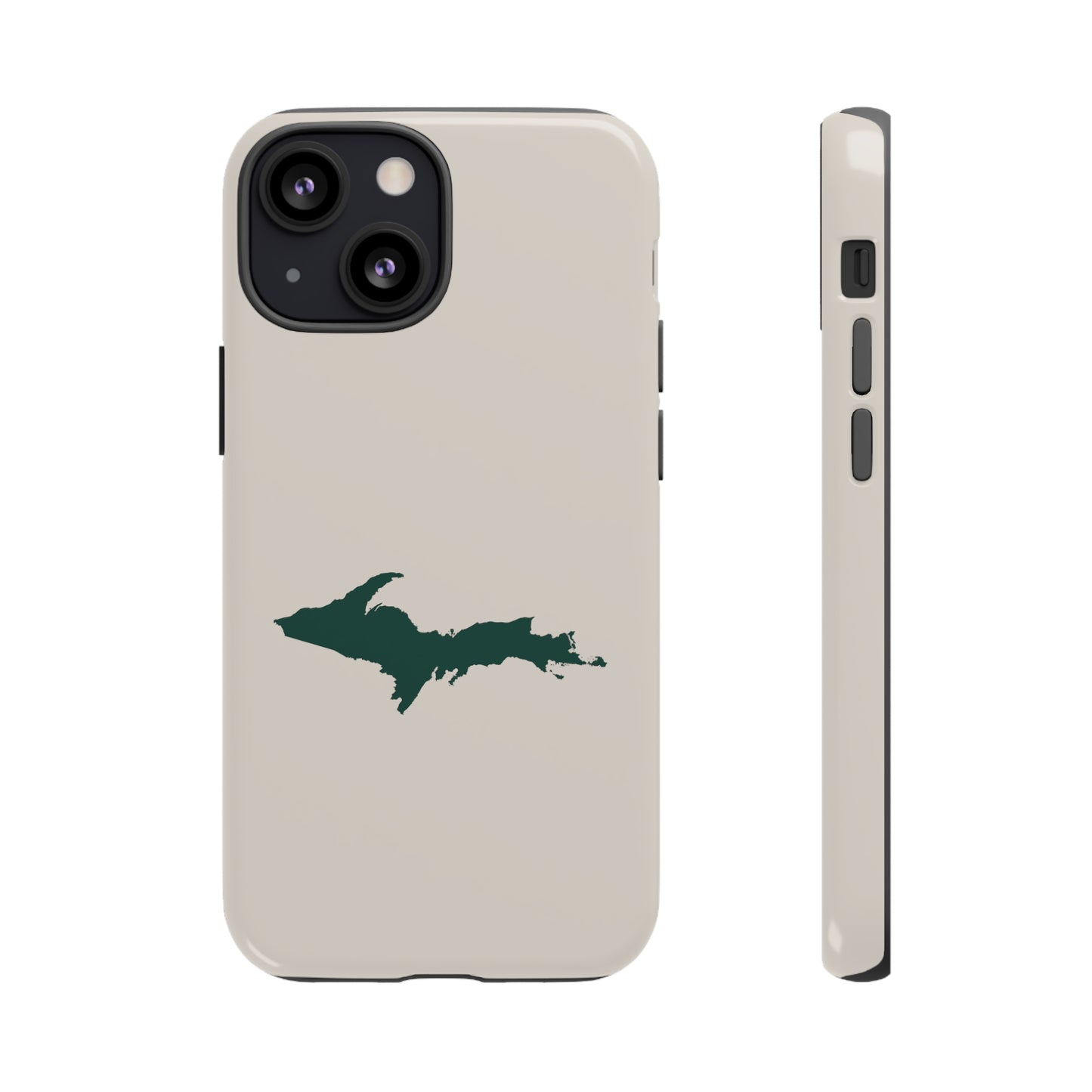 Michigan Upper Peninsula Tough Phone Case (Canvas Color w/ Green UP Outline) | Apple iPhone