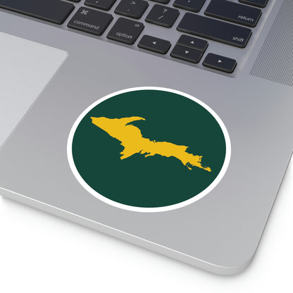 Michigan Upper Peninsula Round Stickers (Green w/ Gold UP Outline) | Indoor\Outdoor