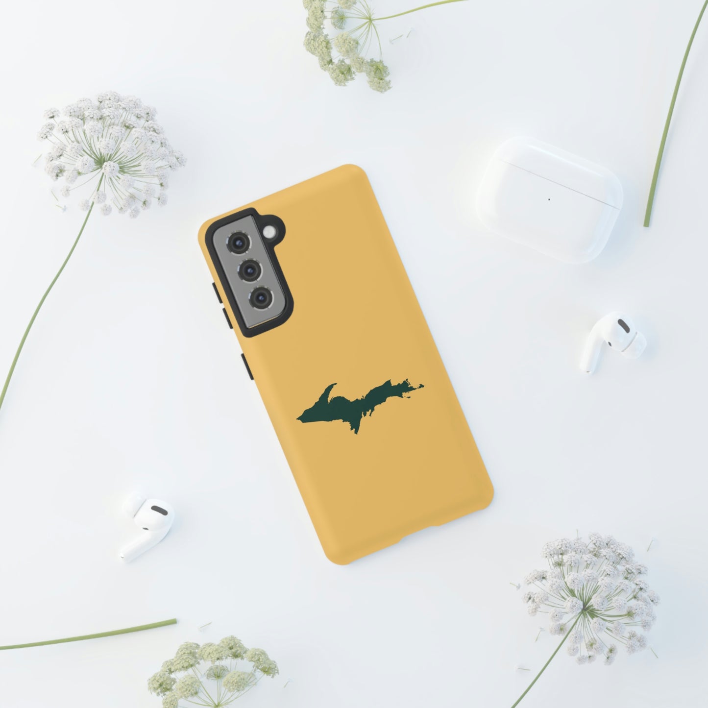 Michigan Upper Peninsula Tough Phone Case (Citrine w/ Green UP Outline) | Samsung & Pixel Android