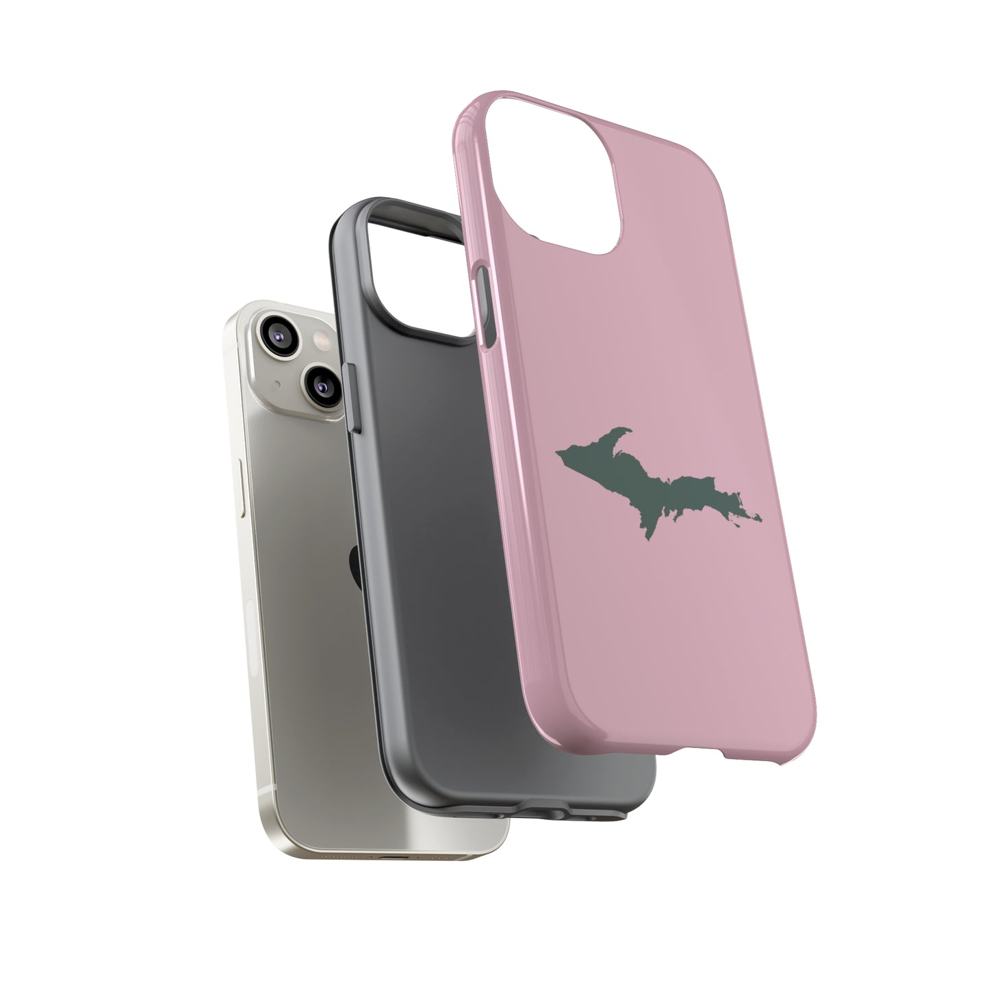 Michigan Upper Peninsula Tough Phone Case (Pink w/ Green UP Outline) | Apple iPhone