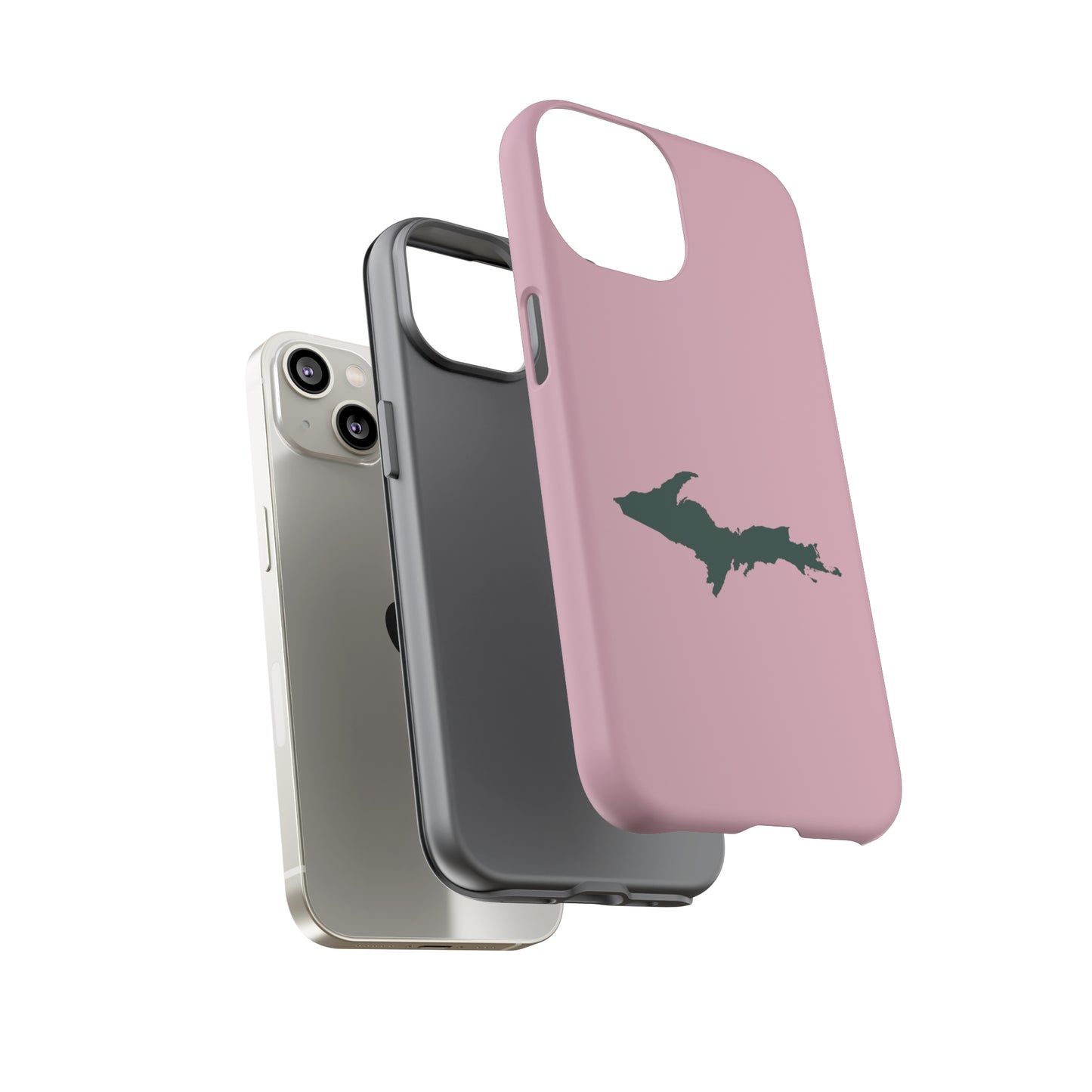 Michigan Upper Peninsula Tough Phone Case (Pink w/ Green UP Outline) | Apple iPhone