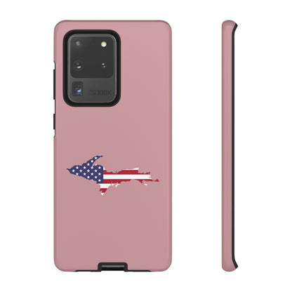 Michigan Upper Peninsula Tough Phone Case (Cherry Blossom Pink w/ UP USA Flag Outline) | Samsung & Pixel Android