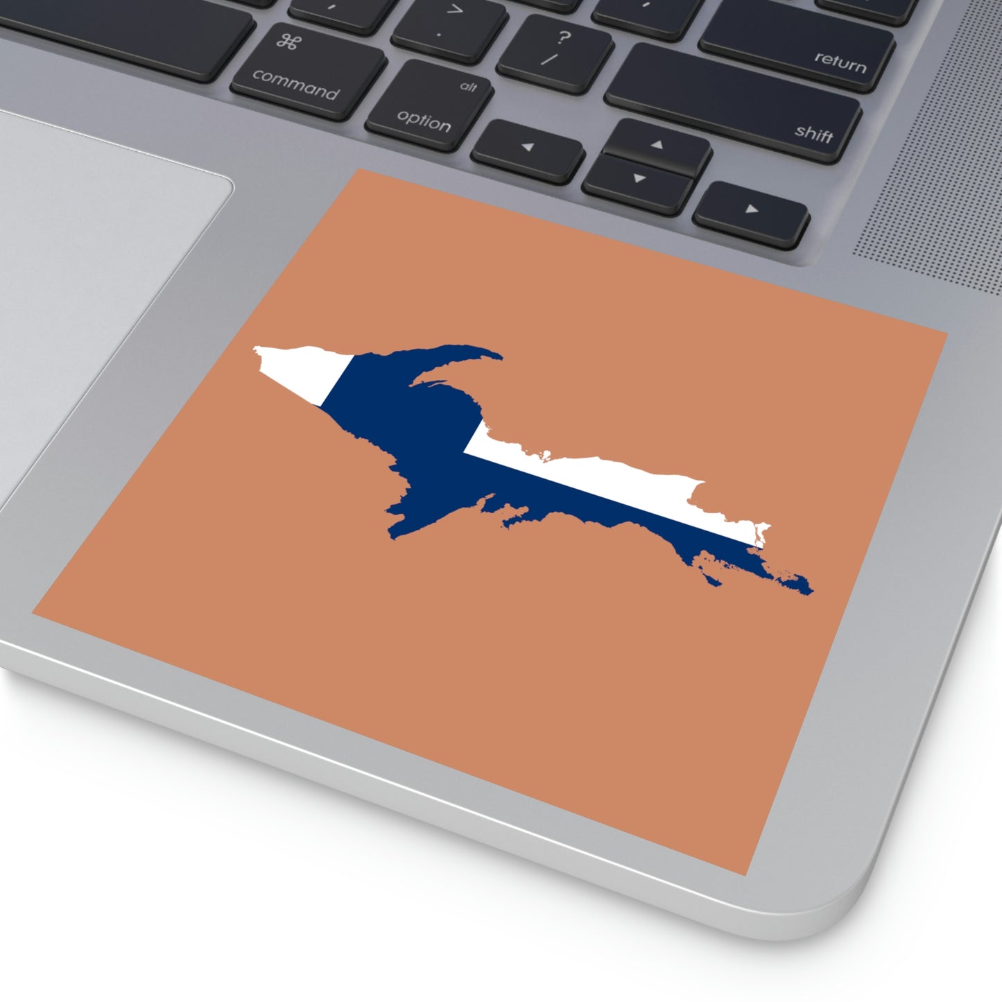 Michigan Upper Peninsula Square Sticker (Copper Color w/ UP Finland Flag Outline) | Indoor/Outdoor