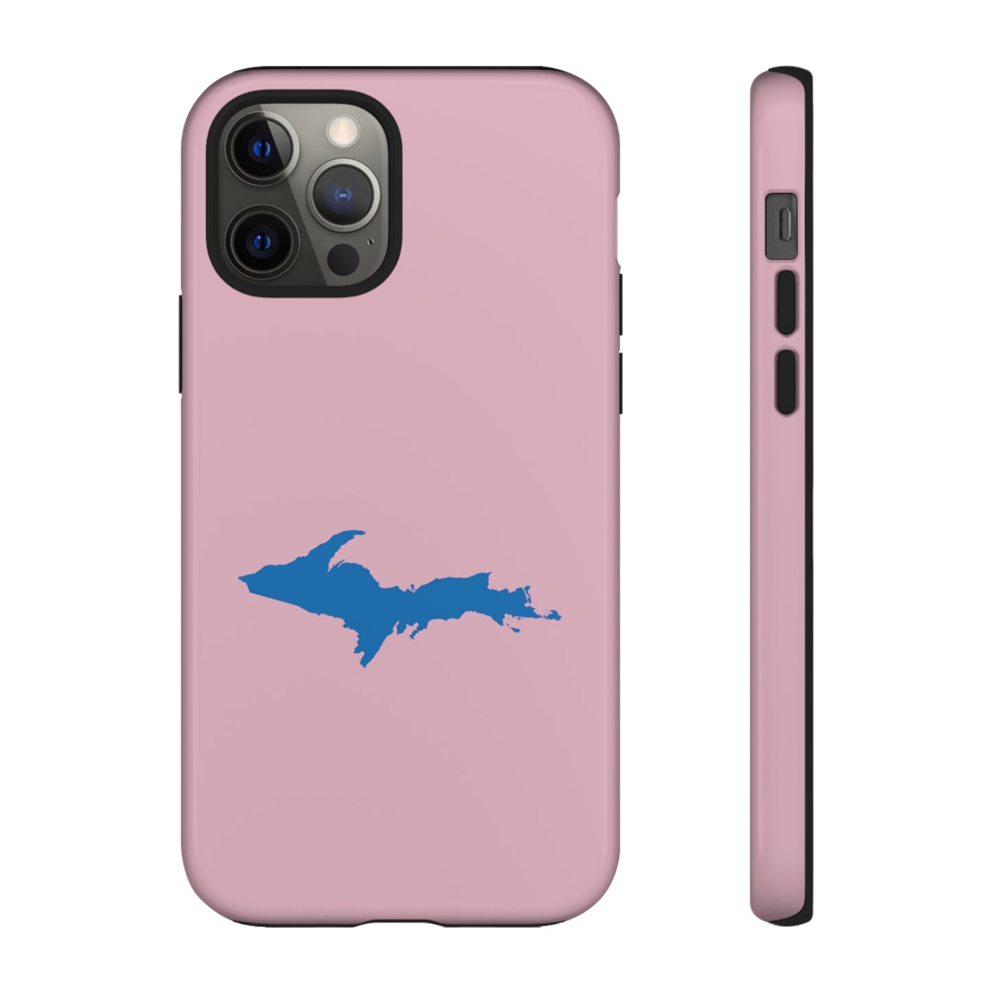 Michigan Upper Peninsula Tough Phone Case (Pink w/ Azure UP Outline) | Apple iPhone