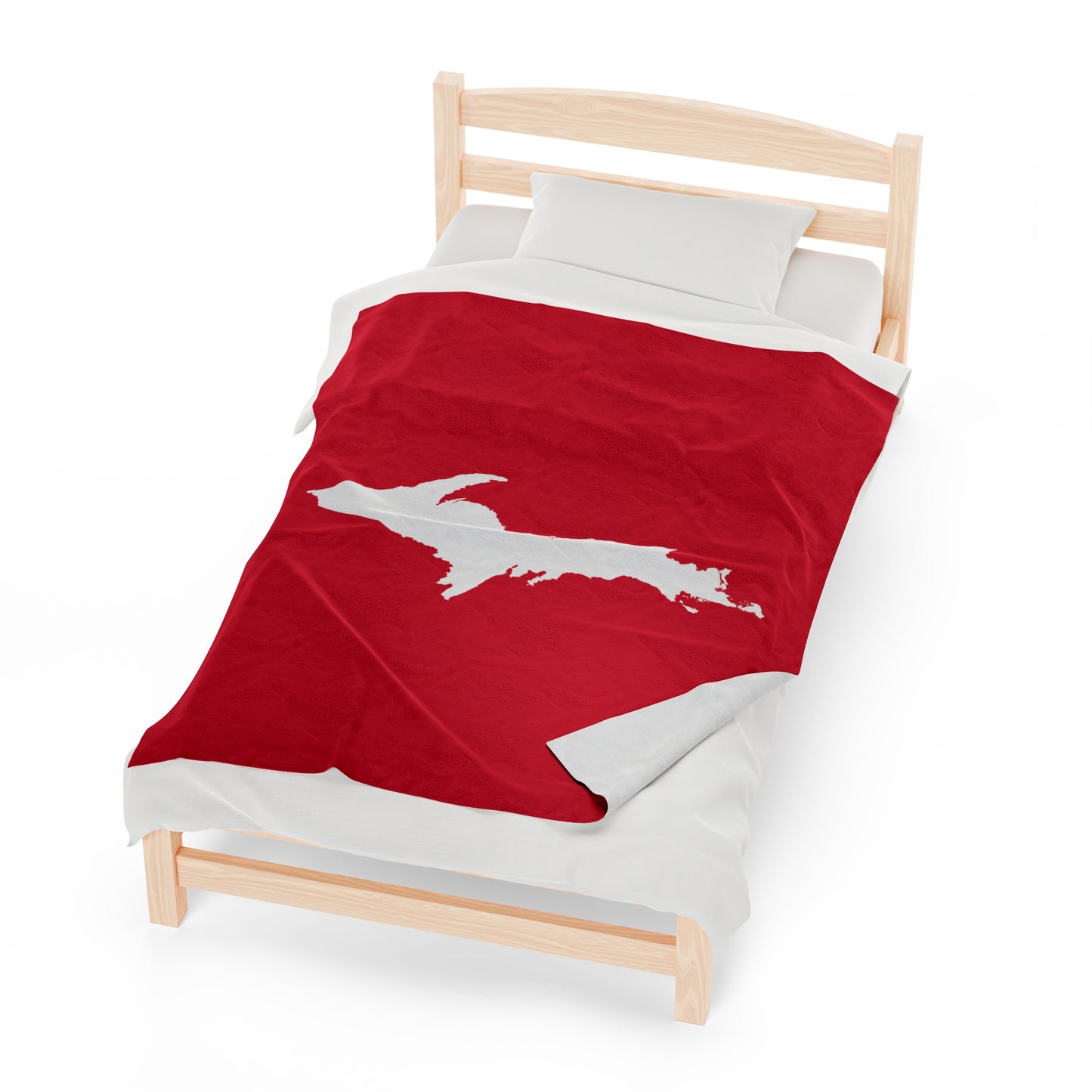 Michigan Upper Peninsula Plush Blanket (w/ UP Outline) | Lighthouse Red