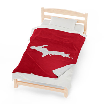 Michigan Upper Peninsula Plush Blanket (w/ UP Outline) | Lighthouse Red