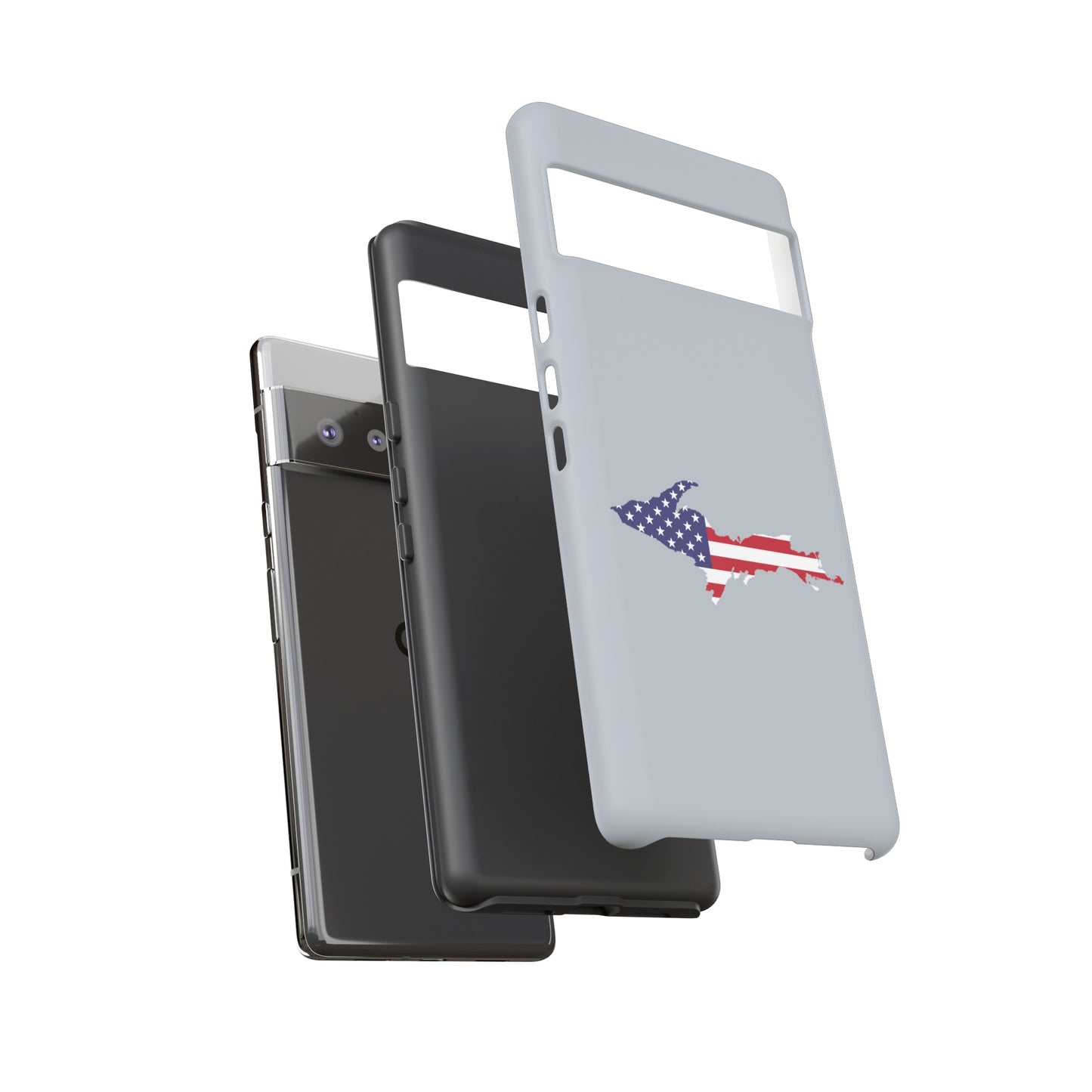 Michigan Upper Peninsula Tough Phone Case (Silver w/ UP USA Flag Outline) | Samsung & Pixel Android