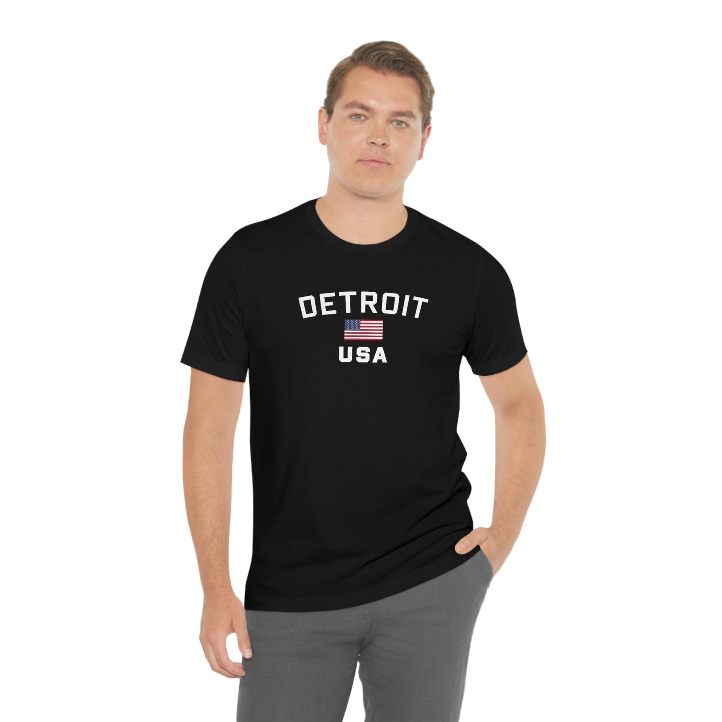 'Detroit USA' T-Shirt (w/ USA Flag Outline) | Unisex Standard Fit