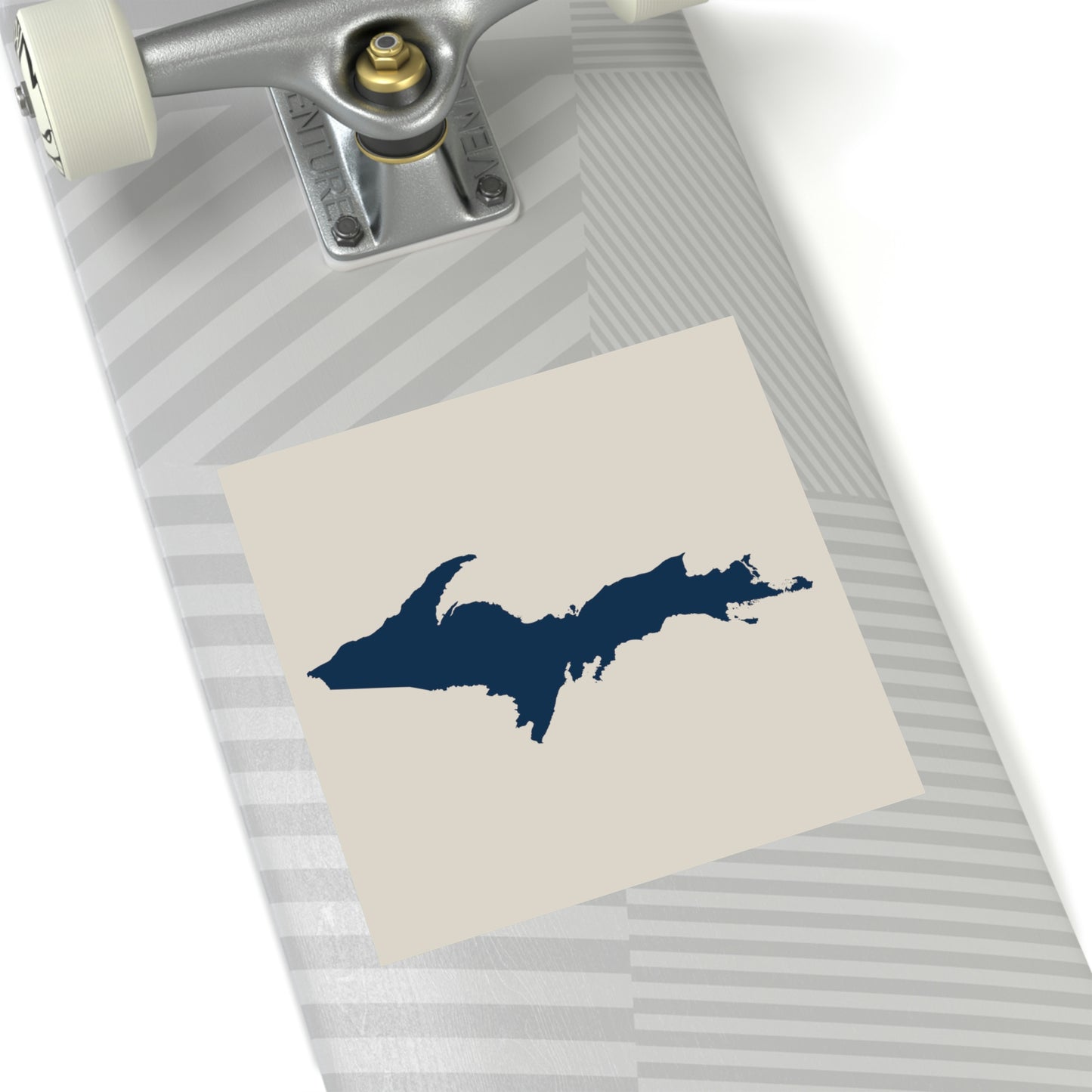 Michigan Upper Peninsula Square Sticker (Canvas Color w/ Navy UP Outline) | Indoor/Outdoor