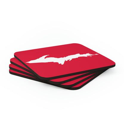 Michigan Upper Peninsula Coaster Set (Lighthouse Red w/ UP Outline) | Corkwood - 4 pack