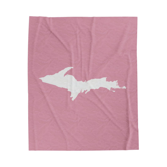 Michigan Upper Peninsula Plush Blanket (w/ UP Outline) | Pink