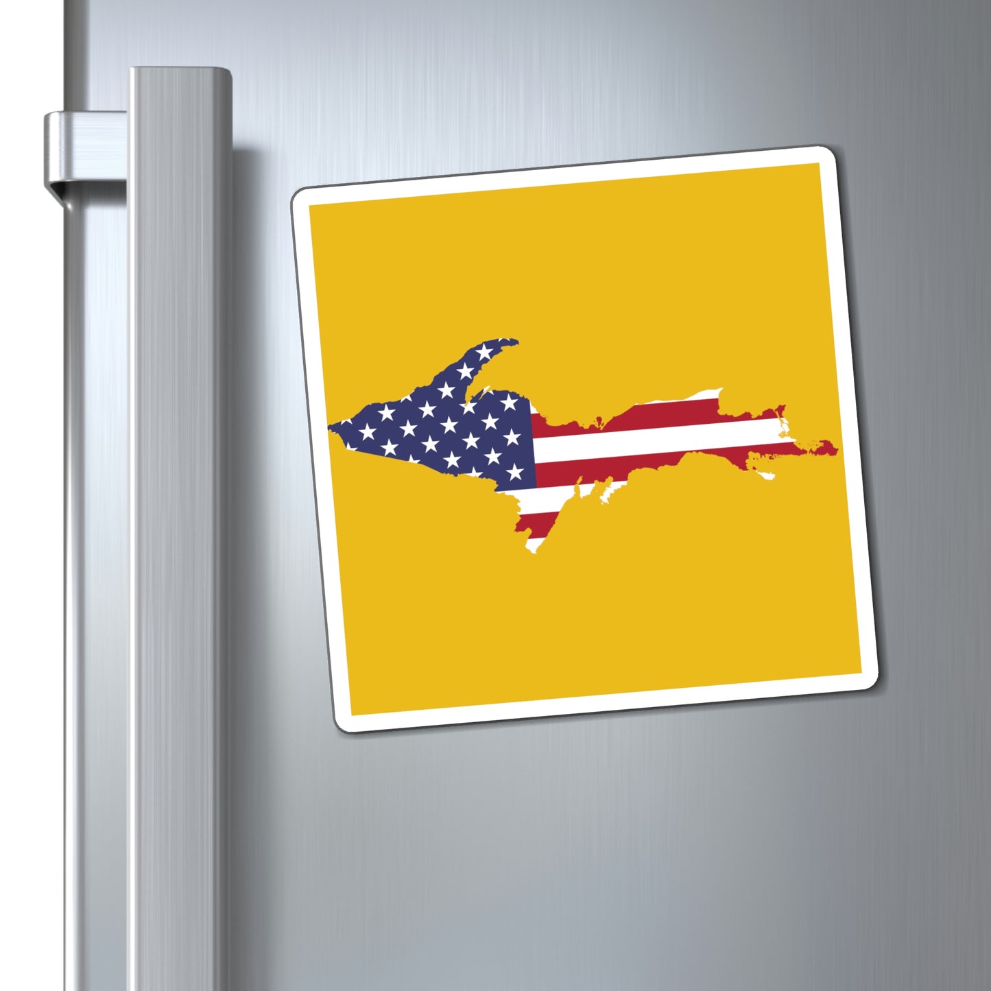 Michigan Upper Peninsula Square Magnet (Gold w/ UP USA Flag Outline)