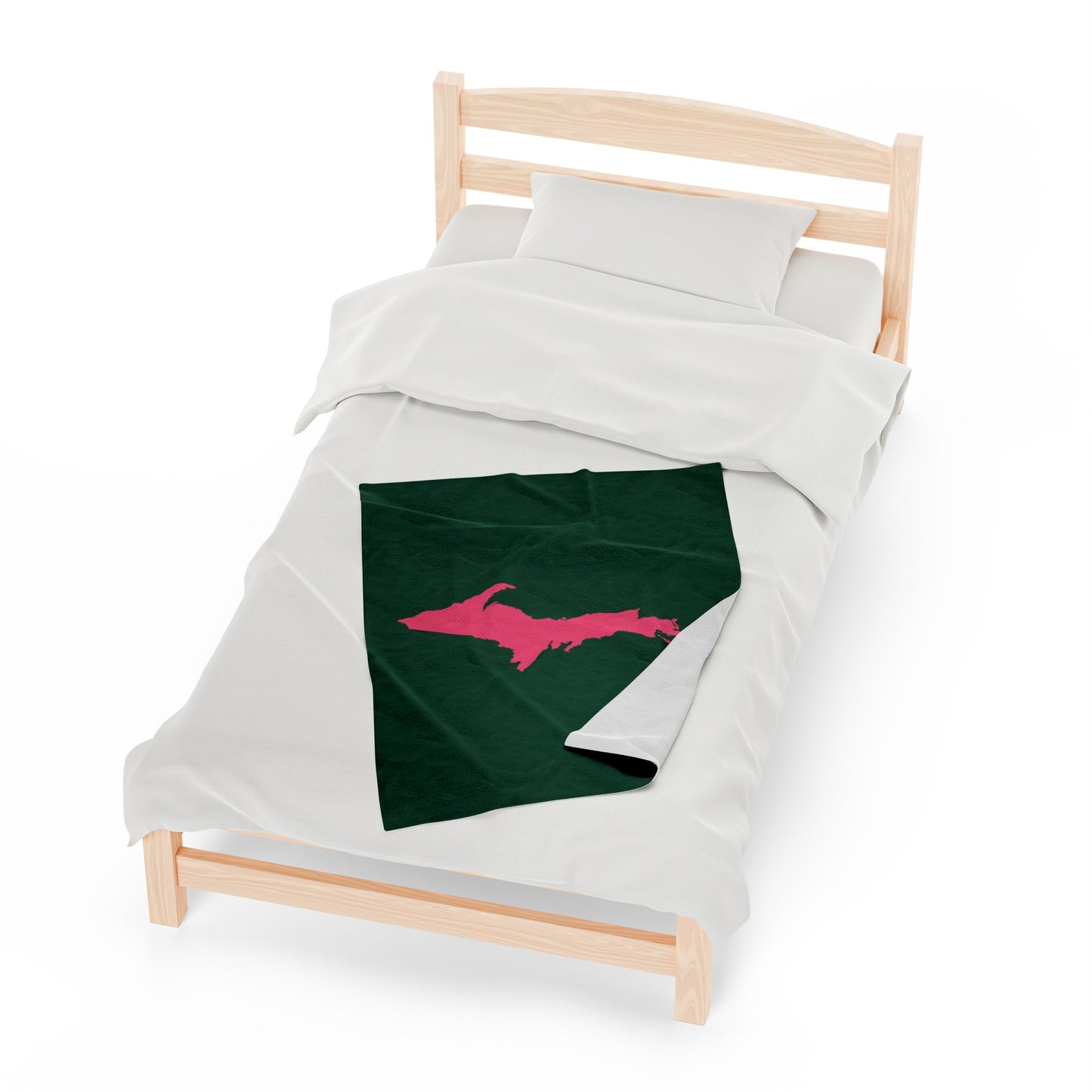 Michigan Upper Peninsula Plush Blanket (w/ Pink UP Outline) | Superior Green